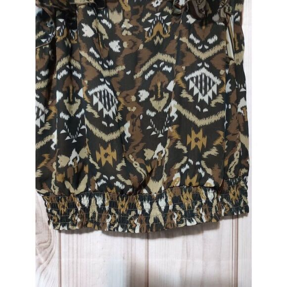Ruffled Sleeveless Top Brown Aztec Print Blouse Sleeveless Casual Tank - Picture 4 of 7
